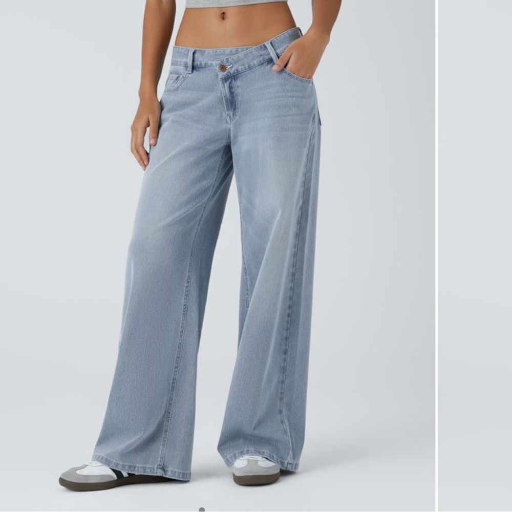 HALARA Astmmetrical Waist Wide Leg Jeans